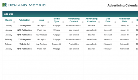 advertising calendar budget template